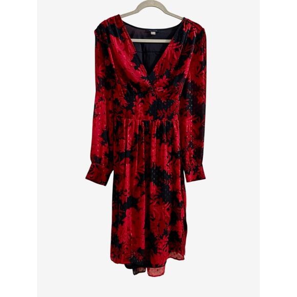 Tommy Hilfiger Women's Red Glitter-Dot Floral V-Neck Self-Tie Dress Size 12 - Picture 7 of 10